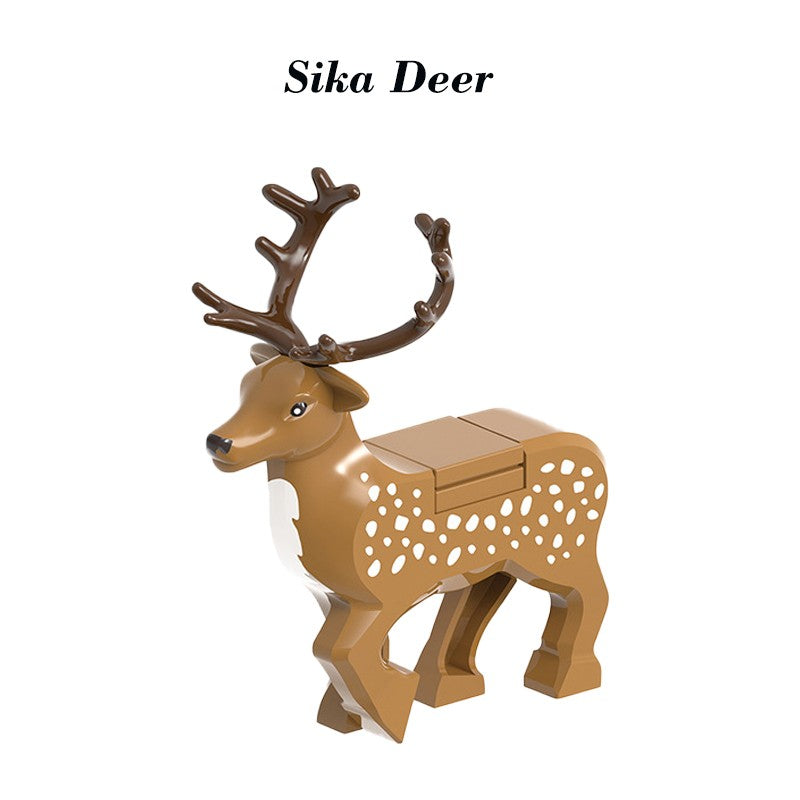 Hot Christmas Animals Deer Building Blocks Farm Scene Zoo City View Elk Reindeer Sled Figures Sika Deer Bricks Girl Boy Toy Gift