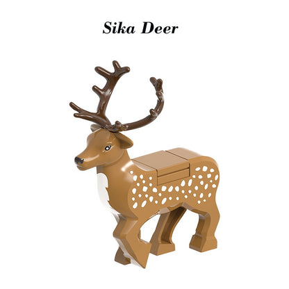 Hot Christmas Animals Deer Building Blocks Farm Scene Zoo City View Elk Reindeer Sled Figures Sika Deer Bricks Girl Boy Toy Gift