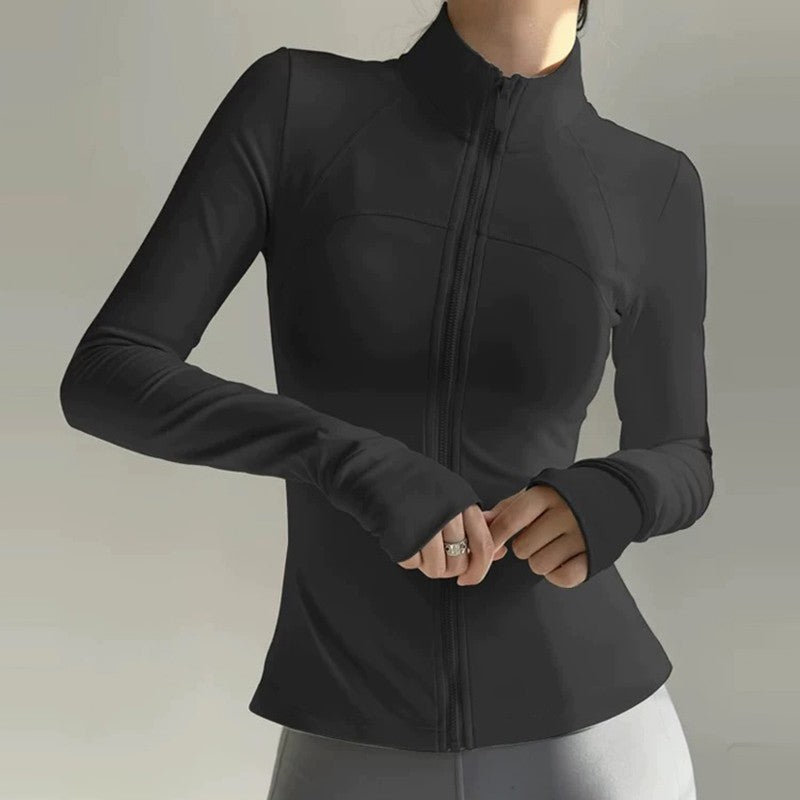 Women's High-End Yoga Fitness Jacket Autumn Stand Collar Long Sleeve Windproof Sports Running Training Top