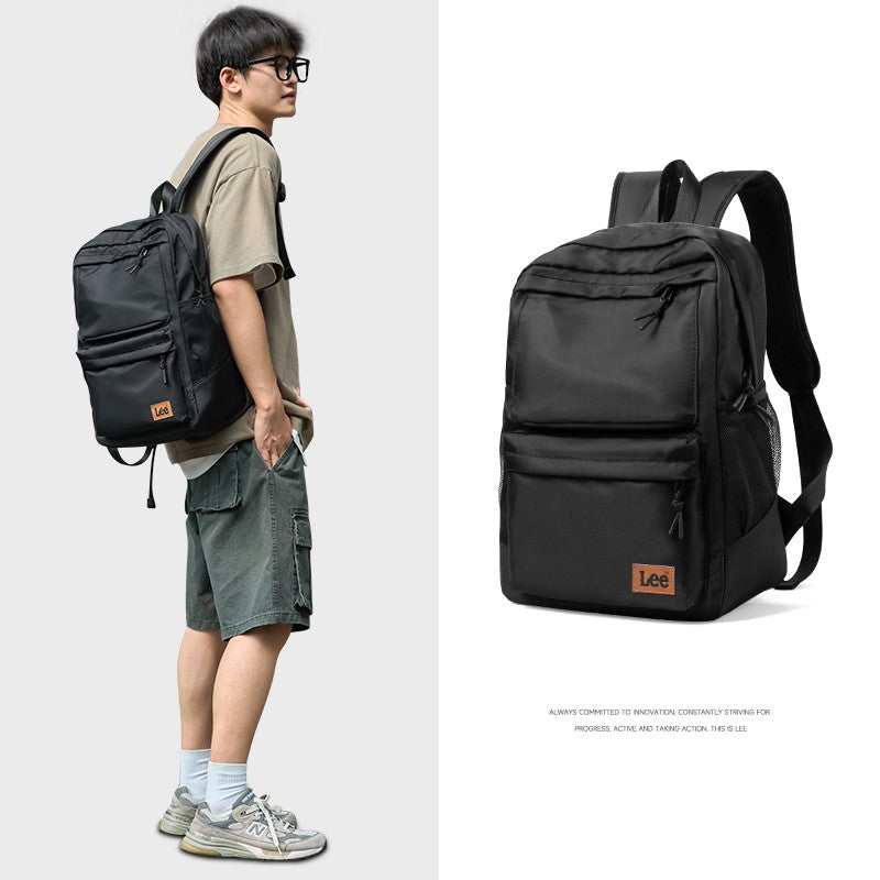 LEE Classic Black Unisex College Student School Bag Large Capacity Casual Leisure Nylon Laptop Backpacks Woman Man Schoolbag