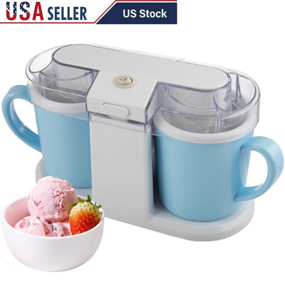 Sorveteira Elétrica DIY Máquina de Sorvete, Gelato e Iogurte Congelado Mini Eletrodoméstico de Cozinha Tigela Dupla Receita Incluída Compacta