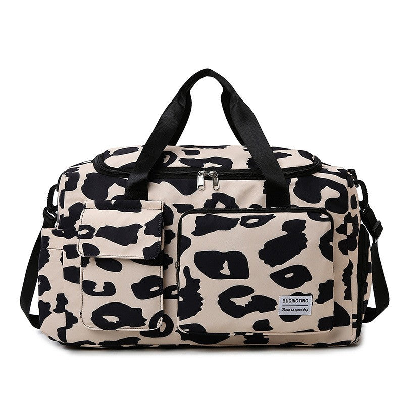 Travel Bag Women's Handbag Leopard Zebra Camouflage Waterproof Large Pull Rod Boarding Fitness Dry Wet Separation Luggage Bag