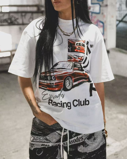 Trendy Y2K car pattern print simple casual men T-shirt retro European American Gothic high street punk Harajuku short sleeve