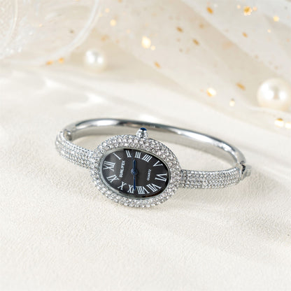 New Luxury Elegant ladies' Bracelet Wrist Watch Roman Numeral Inlaid Rhinestones Oval Waterproof Women's Quartz Watch Reloj