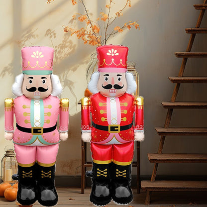 1 Christmas Standing 48-Inch Nutcracker Balloon, Pink and Red Birthday Party Atmosphere Decorations, Indoor/Outdoor Event Props