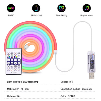 5V RGB Neon Strip Light 1M 2M 4M 5M USB Waterproof Flexible Ribbon Tape Neon Lights With Bluetooth Remote Control For Home Decor