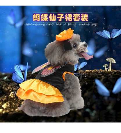 Fantasia de Halloween para Cães e Gatos, Vestido de Fada Borboleta Engraçado com Asa Destacável, Roupa para Pet, Vestido de Festa, Fantasia de Cosplay