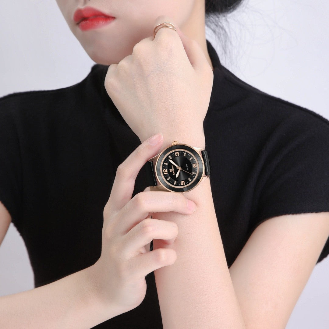 Naviforce 5040 Original New Woman Black Leather Classic Watch Ladies Girls Wristwatch Elegant Quartz Women's Watches