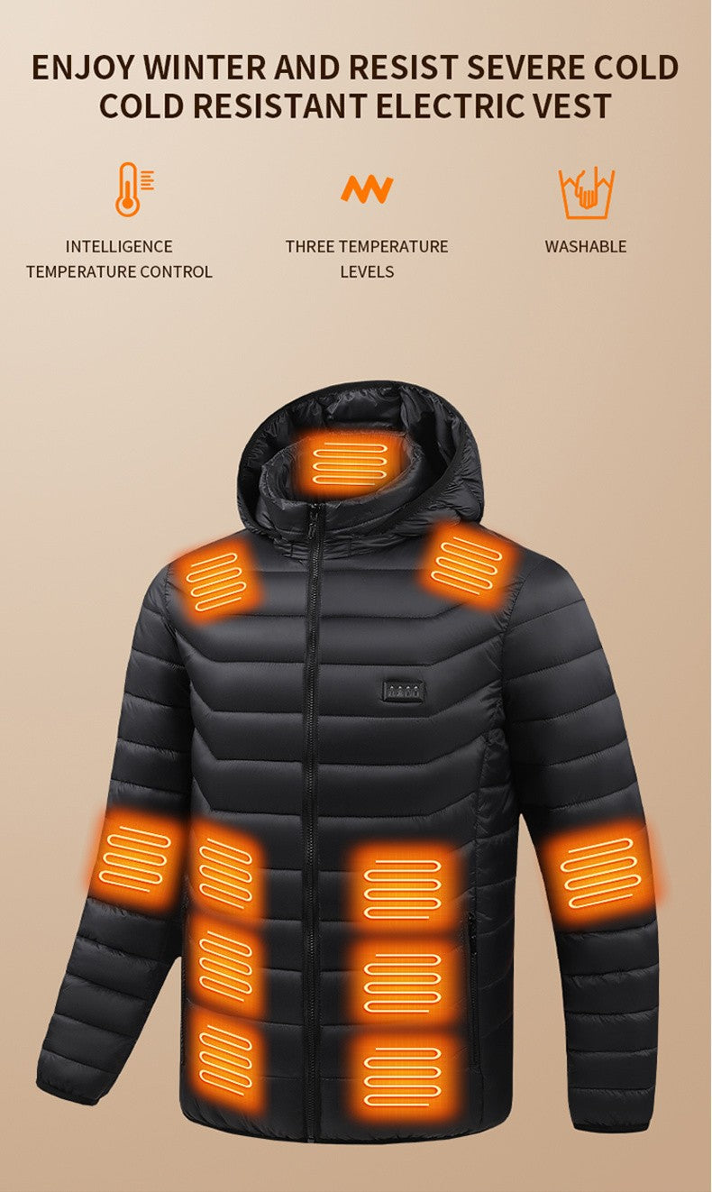 Intelligent Electric Heated Jacket Men Winter Warm Parka 3 Modes Adjustable Anti-Cold Ski Outdoor Camping Hiking Thermal Coat