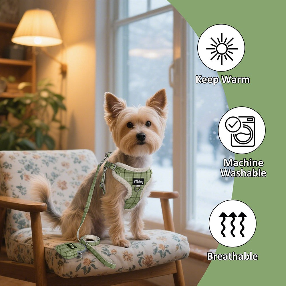 Conjunto de Coleira e Peitoral Respirável para Cães Peitoral de Pele para Cães Quente de Inverno Colete Corda para Passeio de Animais com Saco de Lixo para Cães Pequenos e Médios