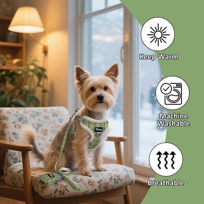 Conjunto de Coleira e Peitoral Respirável para Cães Peitoral de Pele para Cães Quente de Inverno Colete Corda para Passeio de Animais com Saco de Lixo para Cães Pequenos e Médios