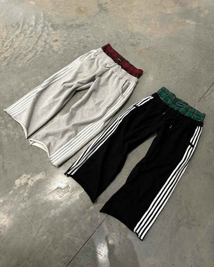 Y2K Casual Sweatpants Double Waist Checkered Camouflage Striped Side Splicing Wide Leg Pants American Style Trendy Streetwear