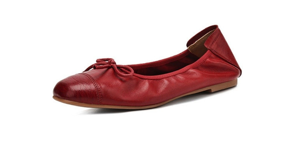 Mary Jane Women Loafers Hand Stitch Casual Streetwear Ballet Flats Soft Sole Solid Color Women Shoes Comfy Round Head Bow Shoes