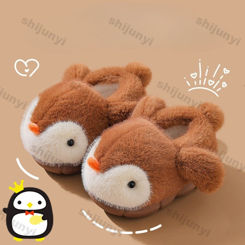 Cute Penguin Boys' Girls' Cotton Slippers 2025 New Winter Fashion Children's Eva Cotton Shoes Non Slip Warm Velvet Home Slippers
