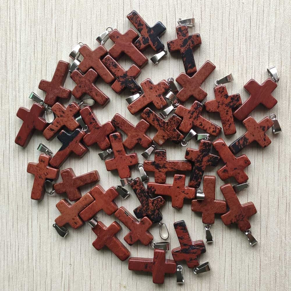 Wholesale 50pcs/lot Fashion Hot Sell Natural Stone Mixed Color Assort Cross Pendants Charms Fit Necklaces Jewelry Making