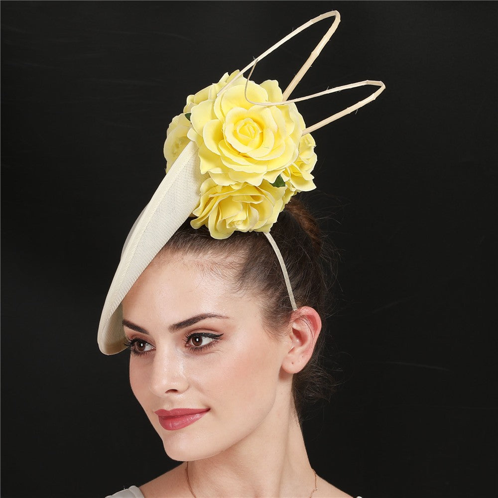 Lindo Vestido Formal de Casamento Chapéu Fedora Feminino Grande Derby Casquete de Flor da Moda Fascinator Chapéu Feito à Mão Ocasião Chapelaria