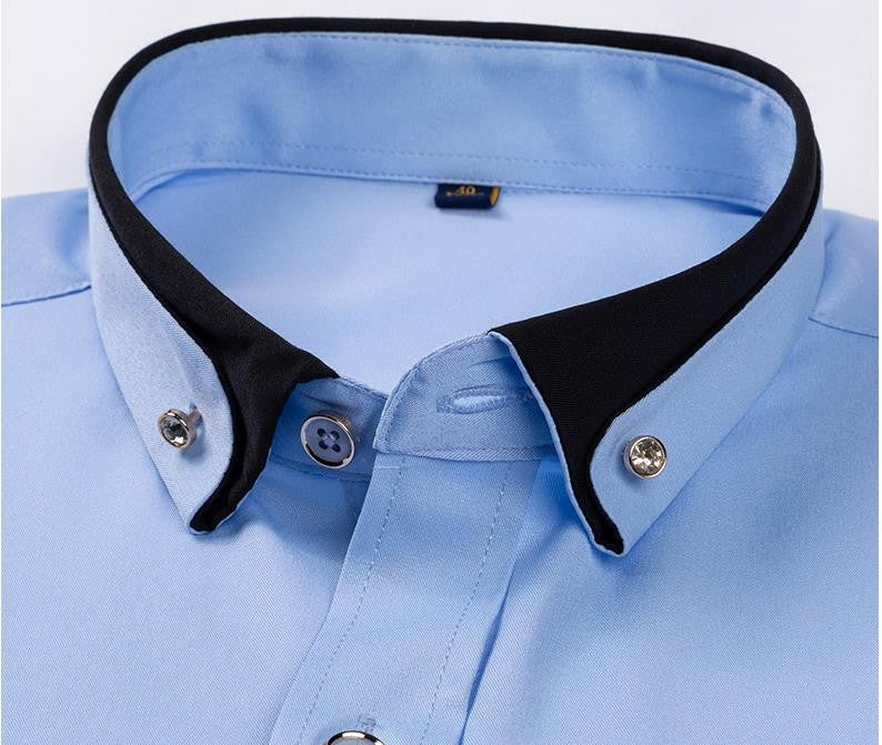 For Men's Business Dress Shirts Male Formal Button-Down Social Collar Camisa Social Elastic Anti-wrinkle Casual Men Shirt Pocket