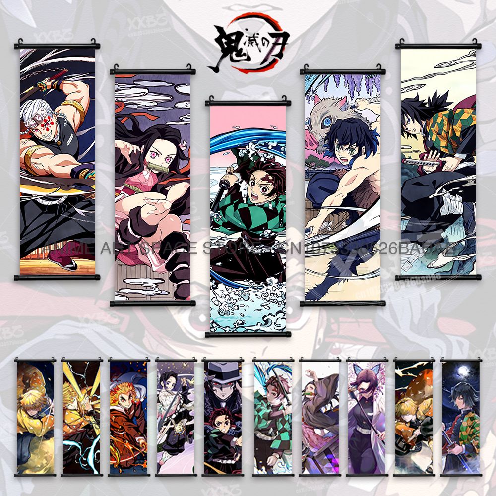 Demon Slayer Hanging Painting Decoração de Casa Kamado Tanjirou Arte de Parede Pôster de Anime Uzui Tengen Rolos de Lona Imagens Sala de Estar