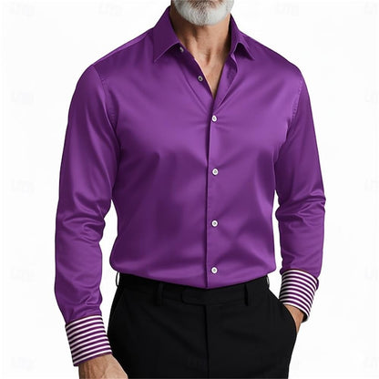 Fashionable men's long sleeved shirt with slim fit collar button solid color casual party plus size men's shirt