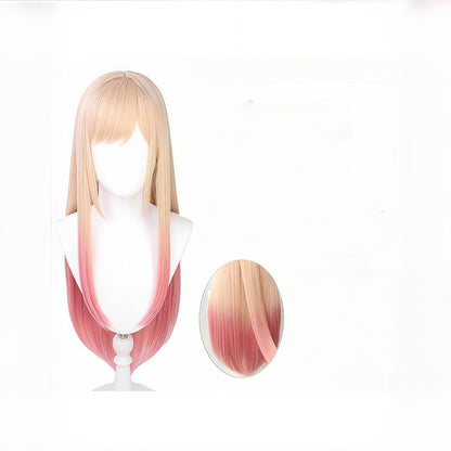 Peruca sintética para cosplay, gradiente vermelho cereja, cabelo longo e liso, efeito de gradiente realista para uso diário, aniversários