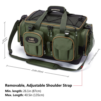 BASSDASH Fishing Tackle Shoulder Bag Resistente à Água, Leve, para Armazenamento de Equipamentos, com Base Rígida Moldada e Capa de Chuva