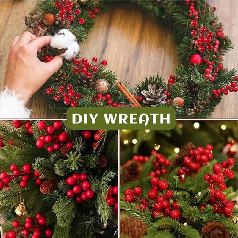 10Pcs Christmas Decoration Artificial Red Berries Bouquet Christmas Tree Ornament DIY Wreath Xmas New Year 2026 Gifts Accessory