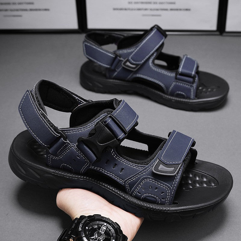 Summer Men Sandals PU Leather Lightweight Open Toe Flat Mens Casual Shoes Outdoor Walking Sandals for Men Beach Shoes Size 39-46