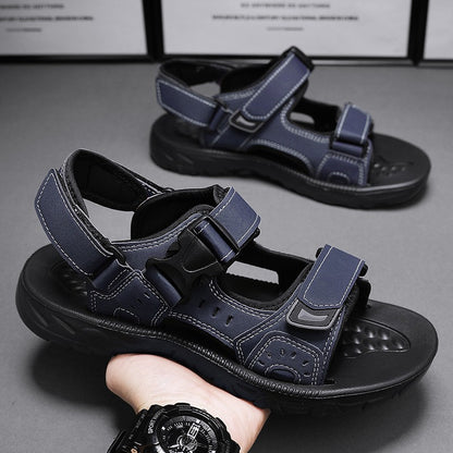 Summer Men Sandals PU Leather Lightweight Open Toe Flat Mens Casual Shoes Outdoor Walking Sandals for Men Beach Shoes Size 39-46