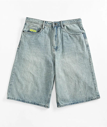 Empyre new gray denim skateboard shorts cartoon embroidery design loose jeans wide leg pants hip hop street Y2K couple pants