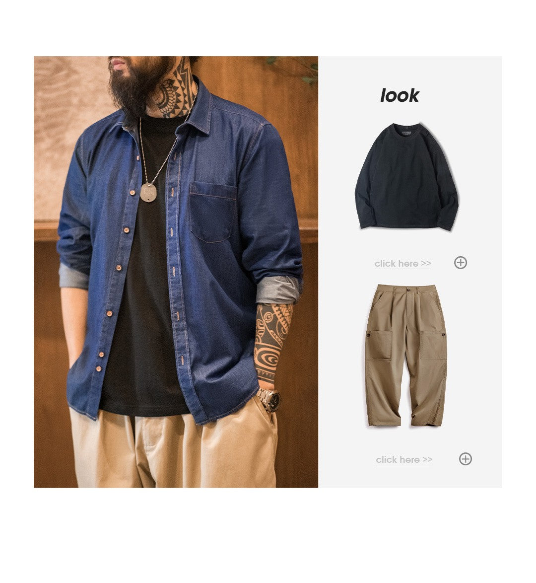 Maden Men Vintage Single Pocket Workwear Denim Shirt Long Sleeved Slim Fit Casual Shirt Single Breasted Turn-Down Collar Blouse