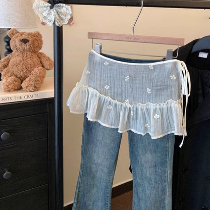 Y2K Trim Lace Up Short Fart Curtain Skirt Spring Layered Skirt INS Women Wrap Skirt Bandage Dress Apron Curtain Expansion Skirt