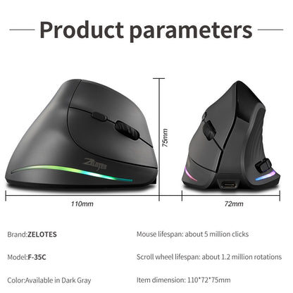 Lefon 2.4G Ergonomic Mouse Wireless Vertical Mouse Rechargeable Gaming Mice for PC Laptop MacOS Office F35C/F35B/F35 MODEL