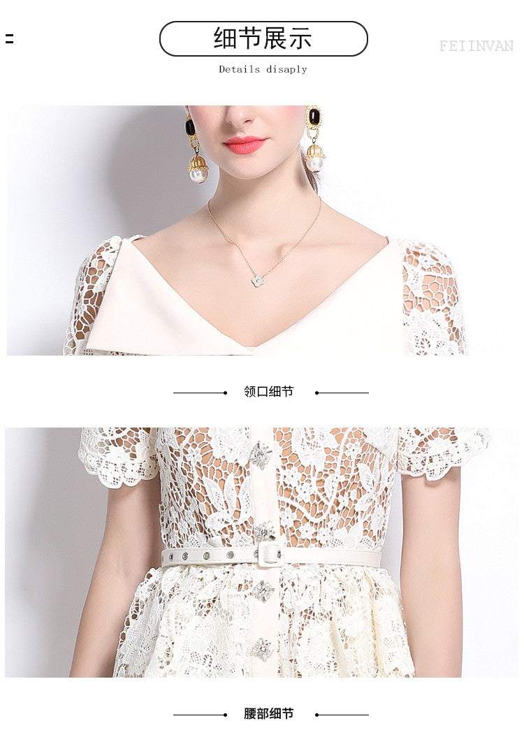 Quality Summer Beaded Diamonds Embroidery Beige White Lace Evening Dress Women S