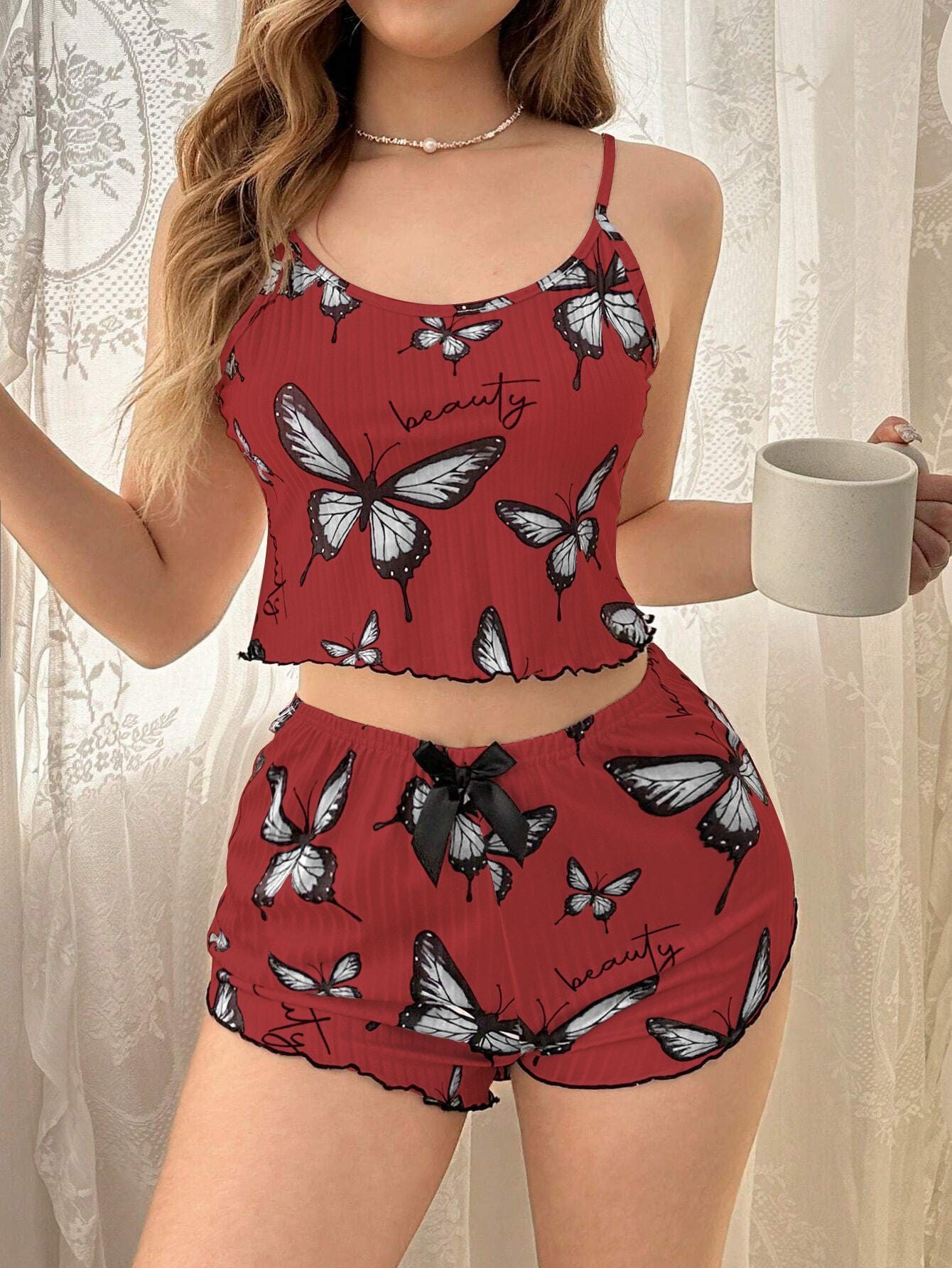 Casual Printed Pajamas For Women Two Pieces Sleepwear Women's Pajama Shorts Loungewear Sets Nightwear Female Home Suit Clothes