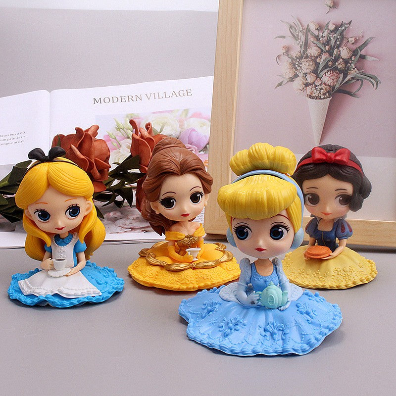 10cm Disney Q Posket Branca de Neve Sofia Alice Bela Sereia Aurora Princesas Bonecas Colecionáveis Modelo Brinquedos Decoração de Bolo