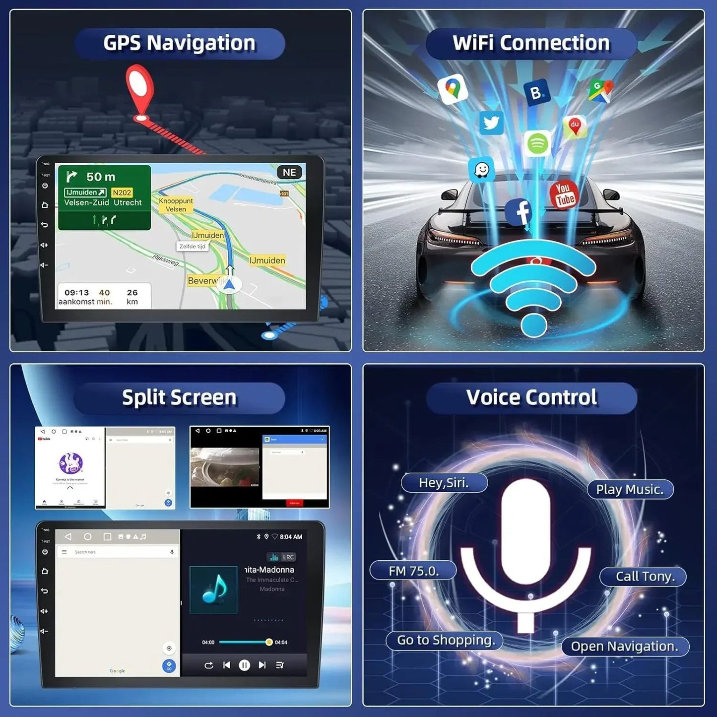 Central Multimídia Android 13.0 de 9 Polegadas 2GB+32GB para Toyota Corolla 2009-2013, GPS de Carro, Navegação, Rádio, Toca-Fitas, DSP e Carplay