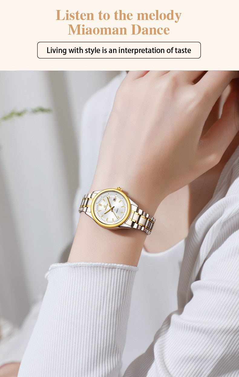 ERNIE KLEIN Women’s Watch Luxury Gold Watch OriginalDate Week Stainless Steel Waterproof Luminous Elegant Dress Ladies' Watches