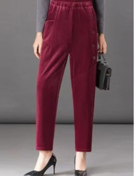 Casual Winter Thin & Thick Fleece Harem Pants Office Lady Solid Elegant Trousers Slim Women's Pants Retro Vintage Casual Pants