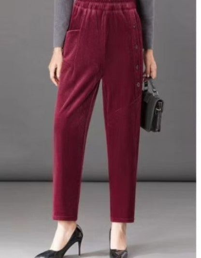 Casual Winter Thin & Thick Fleece Harem Pants Office Lady Solid Elegant Trousers Slim Women's Pants Retro Vintage Casual Pants