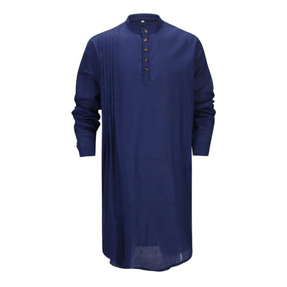 Men's Cotton Linen Kaftan Robe – Long Sleeve Button-Up Thobe for Prayer, Casual & Arabic Style | Breathable & Comfortable