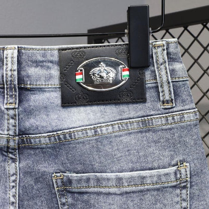 Summer 2024 New Fashion Trend Printed Stretch Cotton Shorts Men's Casual Sashimi Comfort High Quality Plus-Size Denim Shorts