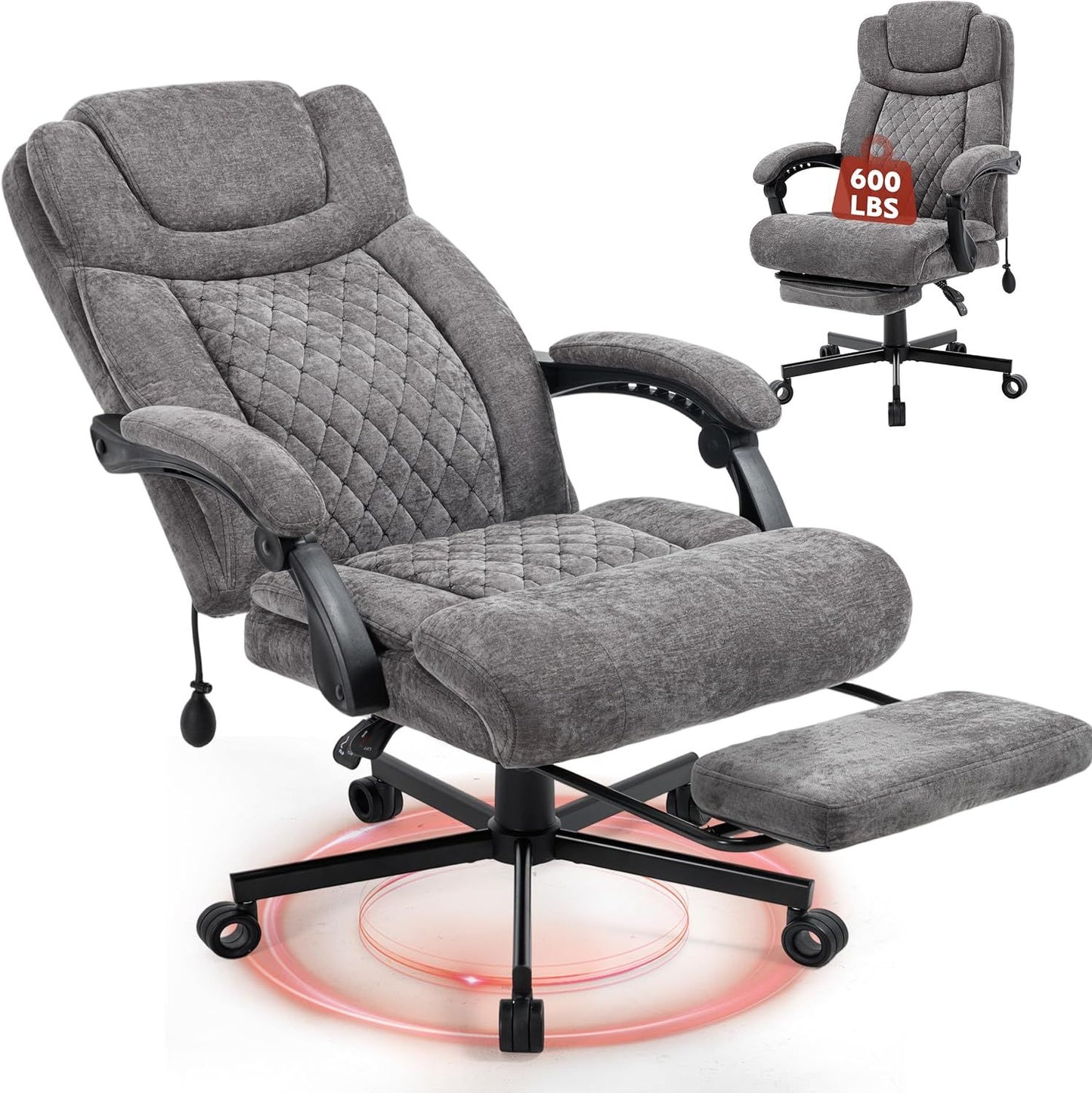 600LBS Big and Tall Office Chair for Heavy People,Large Reclining Executive Chairs with Foot Rest&AirAdjust Lumbar Support