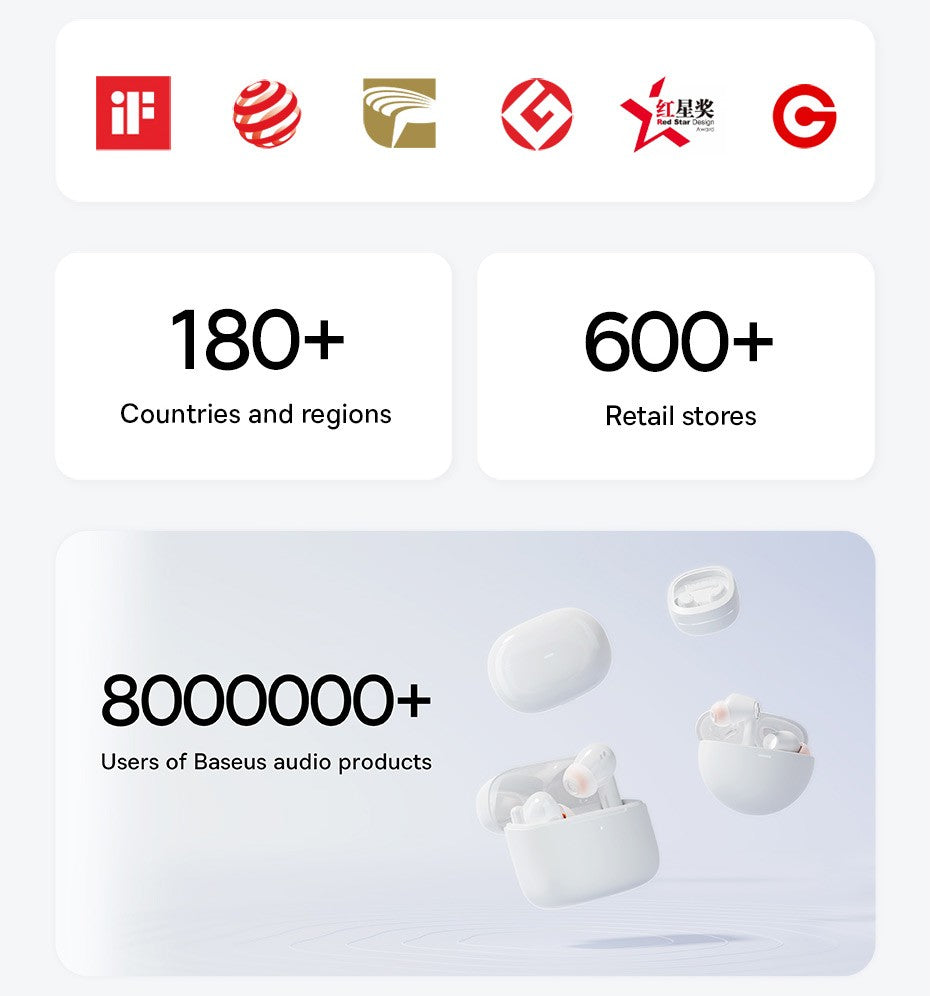 Baseus Bowie 30 Wireless Earphones 50dB Noise Reduction 65Hrs Long Playtime Bluetooth 5.3 Earbuds 6 Mics AI Call Clear Big Bass