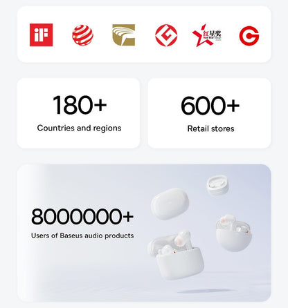 Baseus Bowie 30 Wireless Earphones 50dB Noise Reduction 65Hrs Long Playtime Bluetooth 5.3 Earbuds 6 Mics AI Call Clear Big Bass