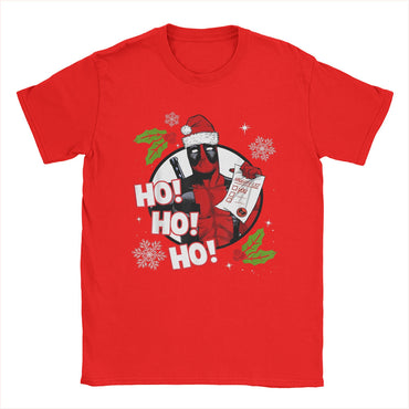 Men's Deadpool Santa Naughty List Christmas Graphic T Shirts HO! 100% Cotton Tops Novelty Short Sleeve O Neck Tees Gift T-Shirt