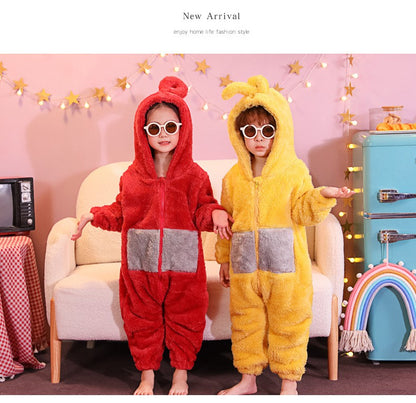 Adult Kids Teletubbies Costumes Soft Long Sleeves Piece Pajamas Costume Lala Home Clothes Cosplay Adult Unisex HomeWear