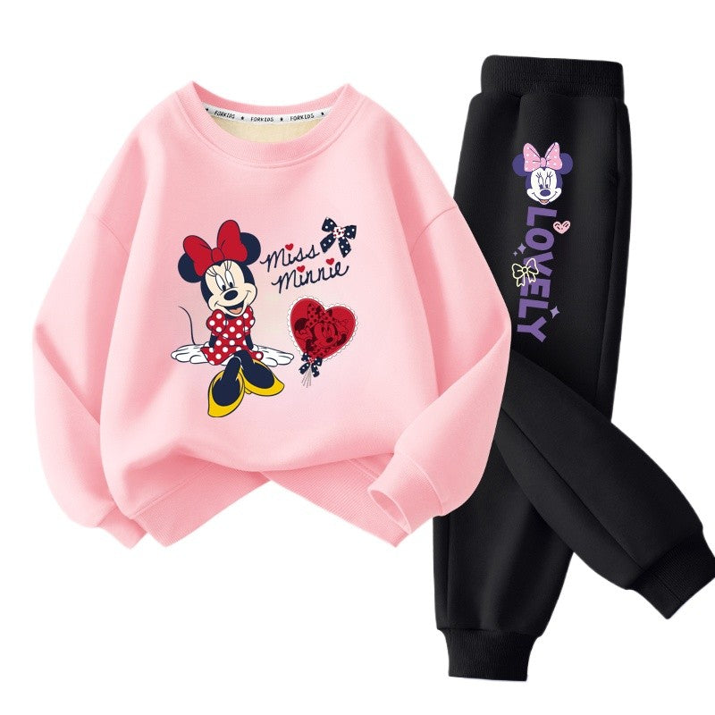 Disney Minnie Printing Baby Girls Clothes Set Autumn Children Sweatshirt Top and Pants Bottom 2 Piece Suit Casual Tracksuit