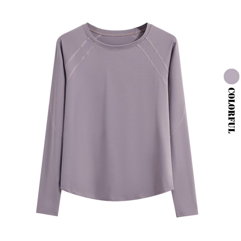 DRUR Women Long Sleeve Yoga Shirt Quick Dry Breathable Workout Top O-Neck Lightweight Pilates Running Tee Activewear Gym Clothes