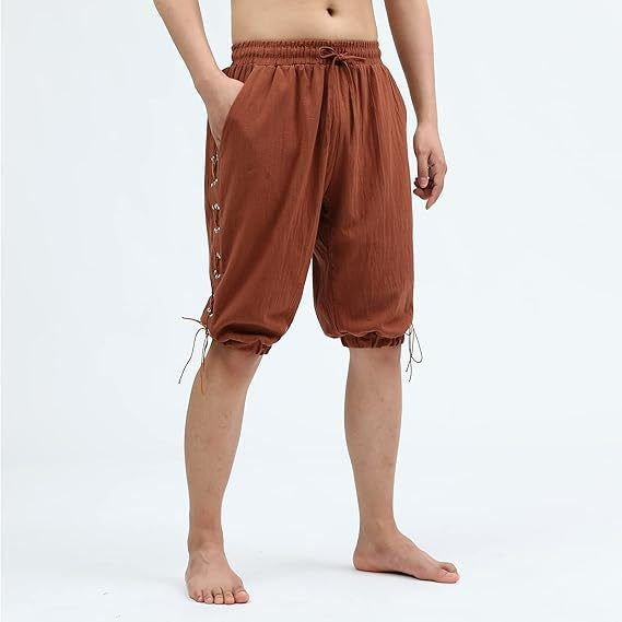 Men's Pirate Shorts Renaissance Medieval Vintage Lace-Up Viking Navigator Halloween Costume Pants