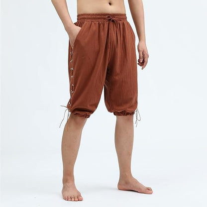 Men's Pirate Shorts Renaissance Medieval Vintage Lace-Up Viking Navigator Halloween Costume Pants
